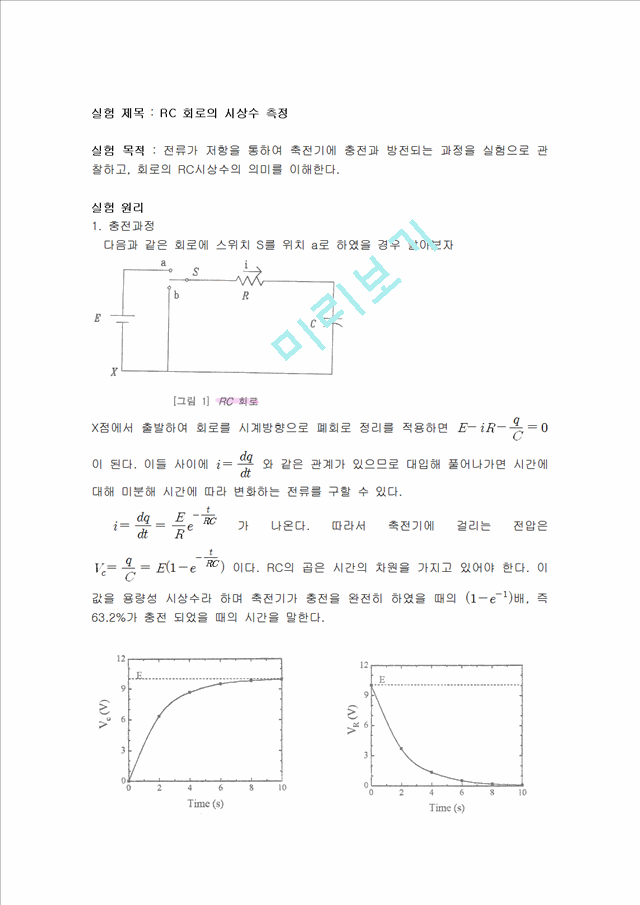 [자연과학]물리학 - RC 회로의 시상수 측정.hwp